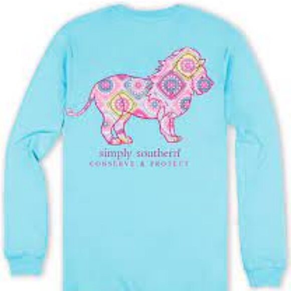 Simply Southern Lion Tracker Knit Pool Blue Long Sleeve T-Shirt - Picture 3 of 4